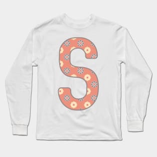 MONOGRAM LETTER S PINK FLORAL TYPOGRAPHY DESIGN Long Sleeve T-Shirt